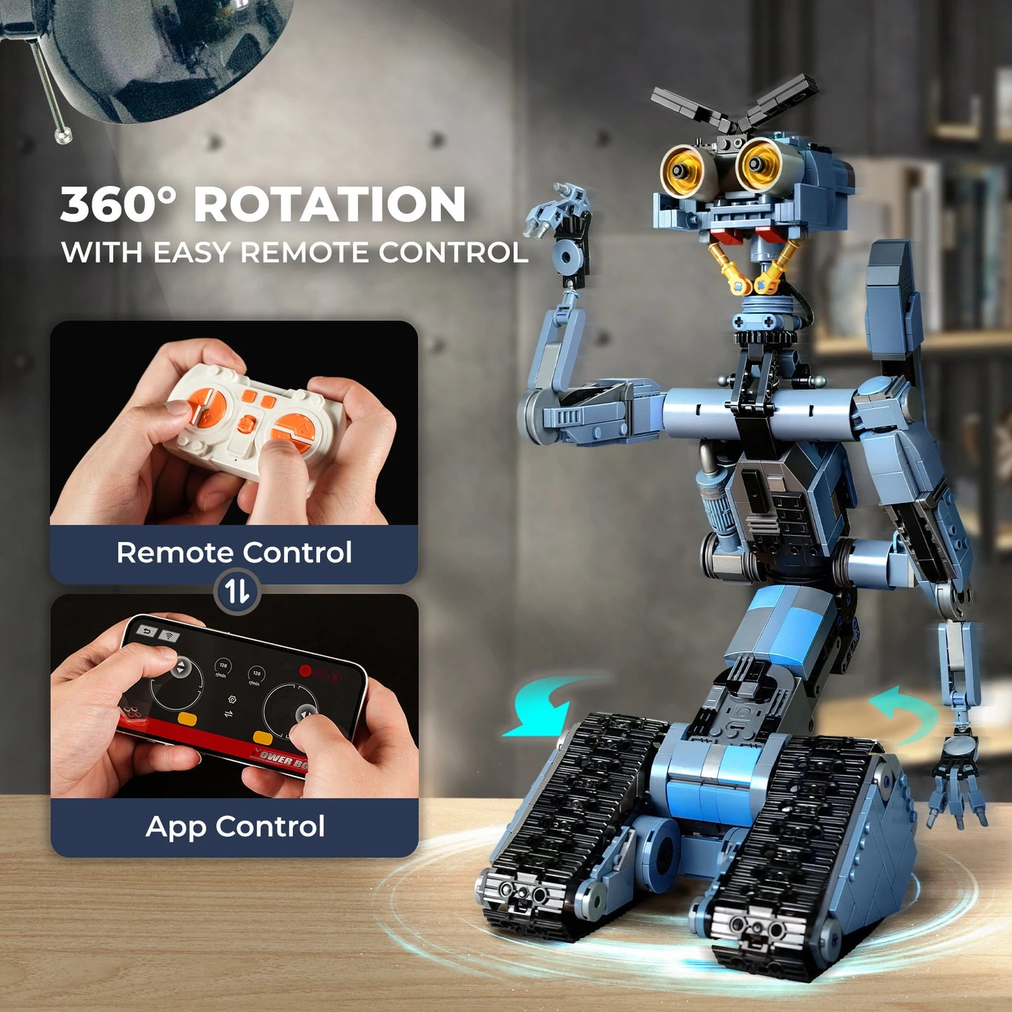 1176 Pieces Johnny 5 Robot Building Blocks Set with Remote Control - Rechargeable,Gift for Halloween & Chirstmas