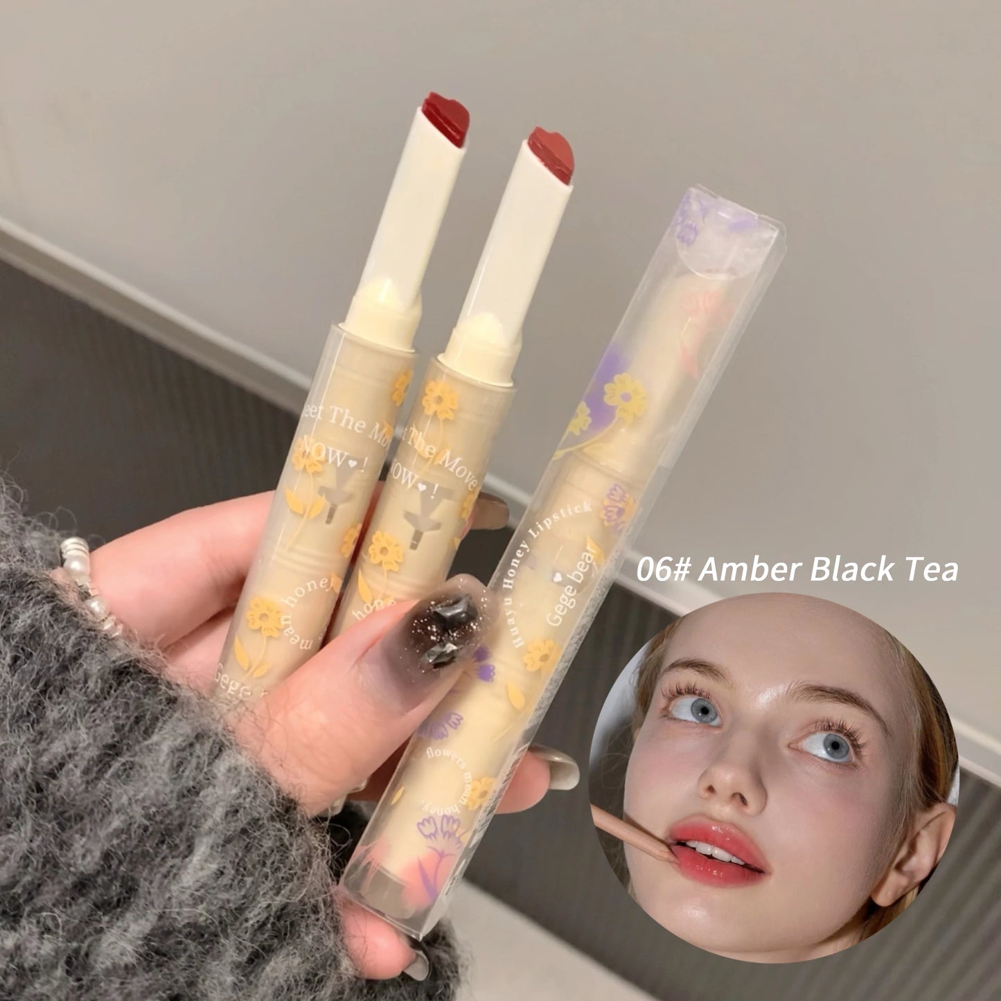 Jelly Heart Lipstick Gogo Little Bear Flower Language Secret Meaning Moisturizing and Hydrating Color Lipstick Pen