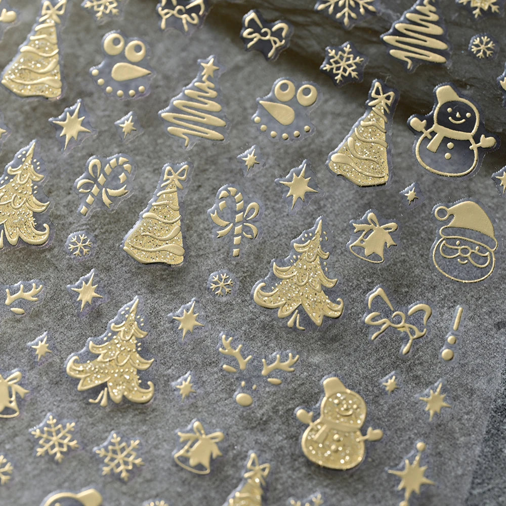 1Pcs 3D Gold Santa Claus Christmas Tree Nail Sticker Bronzing Shiny Snowflake Elk Bowknot Star Elegant Winter Xmas Nail Decals&%