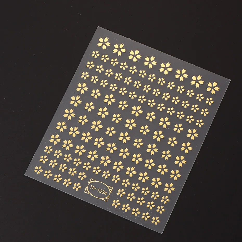 3DLaser Sakura Nail Stickers Holographic Laser Snake Pattern Slider Sakura Water Transfer Nail Decoration Set