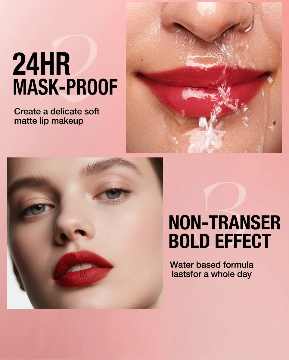 2Pcs/Set Matte Lipstick Lip Liner Pencil Non-Stick Cup Long-Lasting Velvet Red Lipstick Pen Smooth Lipliner Waterproof Makeup