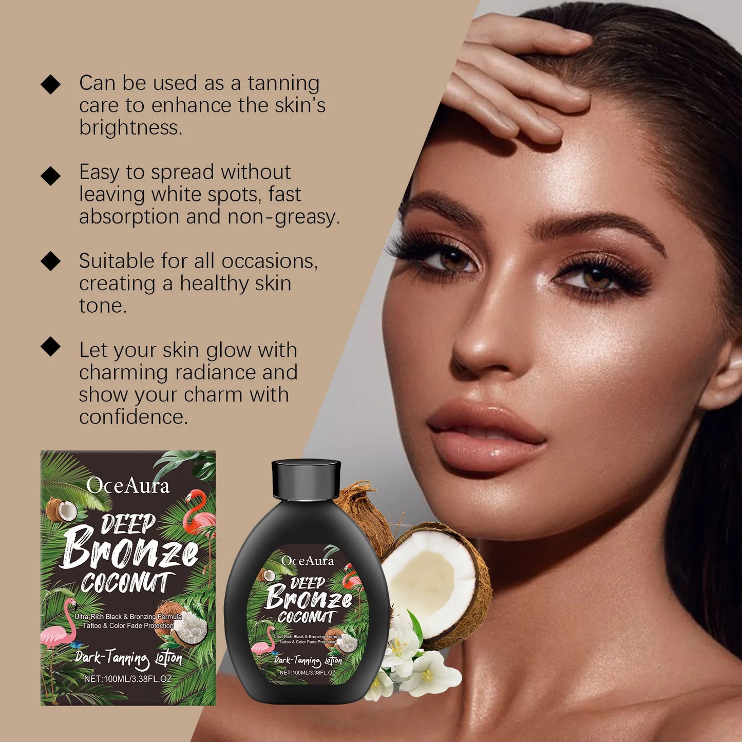 Coconut Tanning Lotion Sunless Tanner Bronzing Enhancer Darkening Booster Hydrate Sexy Golden Brown Sunbeds Self Bronzer Lotion