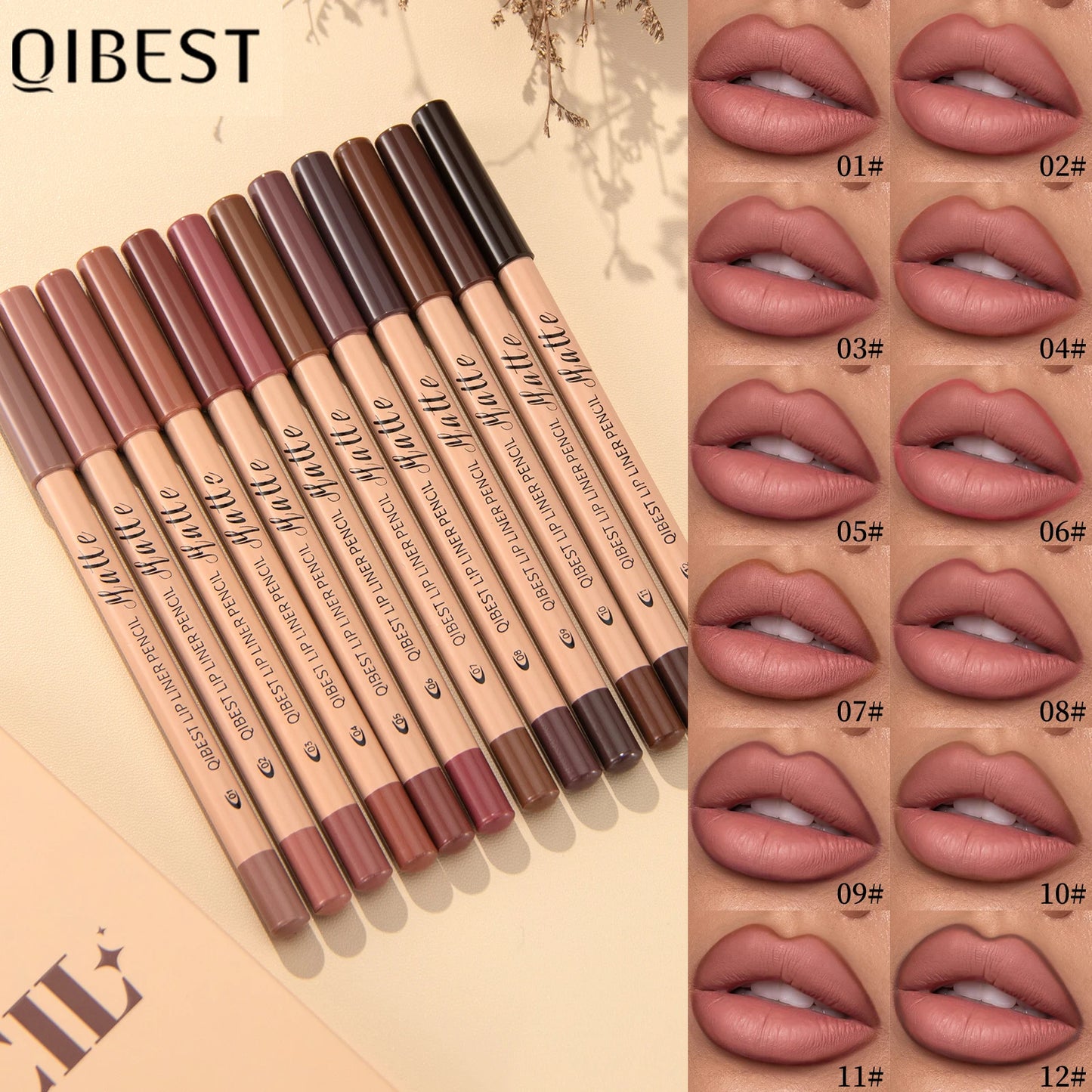 12Color Matte Lipstick Lipliner Set Nude Soft Matte Lip Liner Set Non-Drying Waterproof Plumping Outline The Lips Contour Makeup