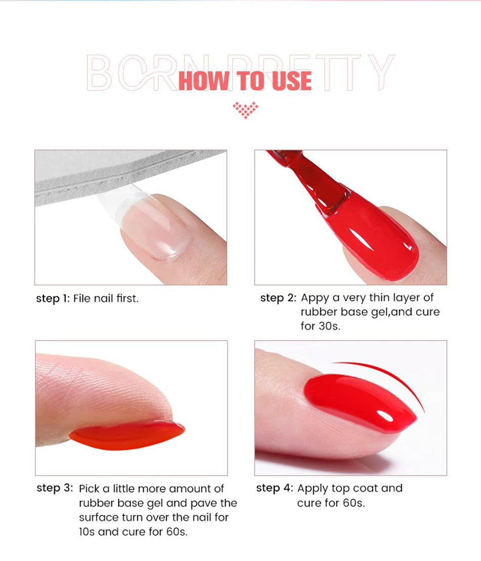 BORN PRETTY 15ml Milky Pink Rubber Base Gel Nail Polish Glitter Semi-Permanent Varnish Soak Off Self Leveling UV LED Polish