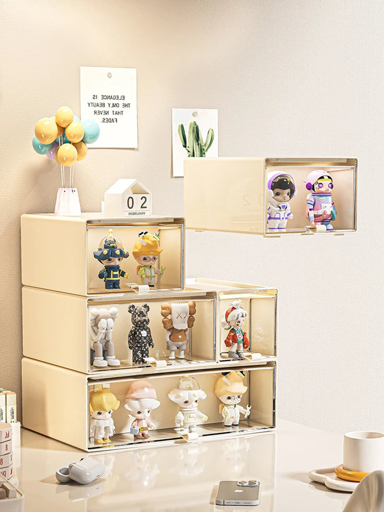 Storage Box with Drawers – Desktop Organizer, Display Case for Collectibles, Office Storage ContainerCustomizable Combination