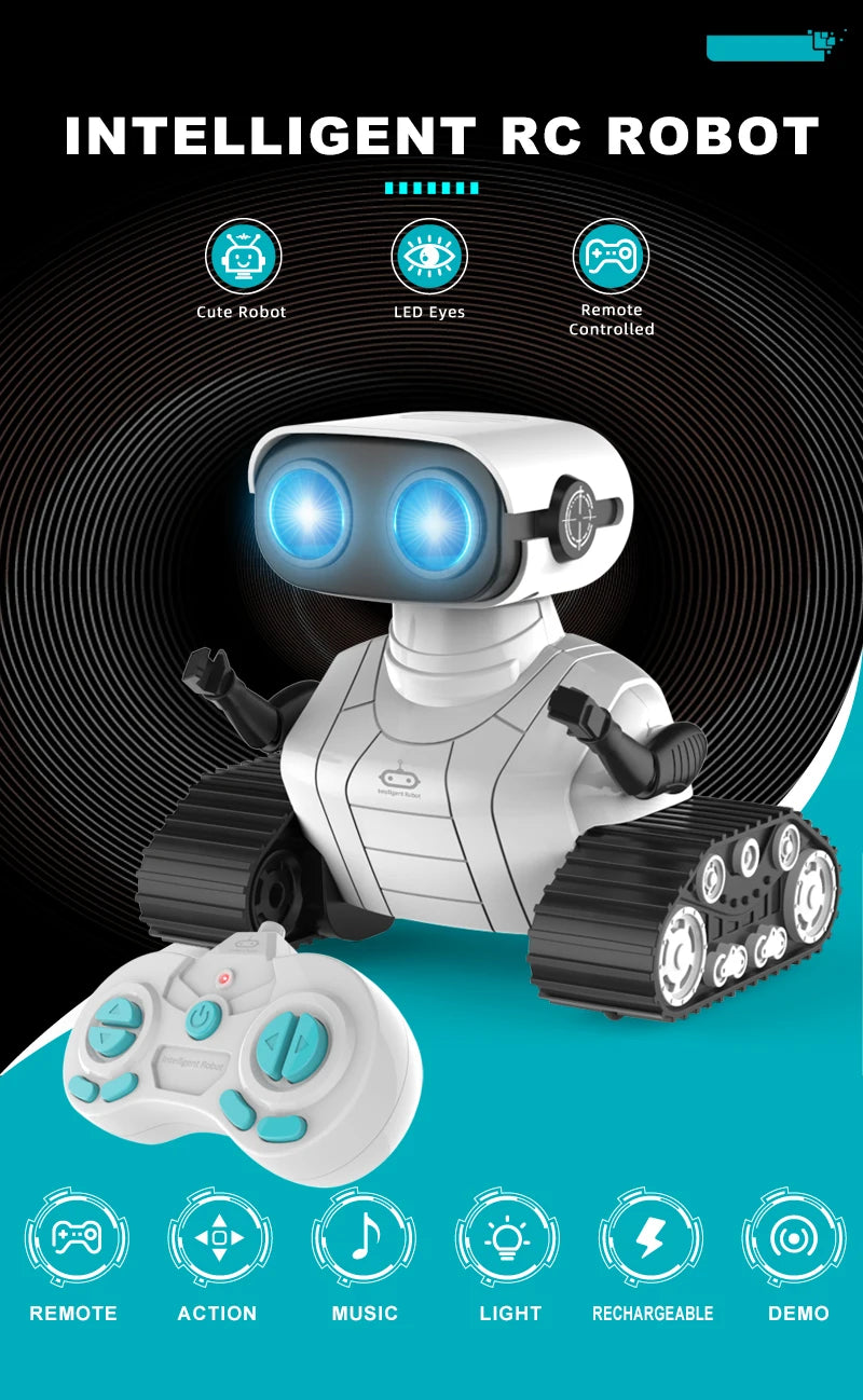 Ebo Robot Toys Rechargeable RC Robot For Kids Boys And Girls Remote Control Toy With Music And LED Eyes Gift For Children's