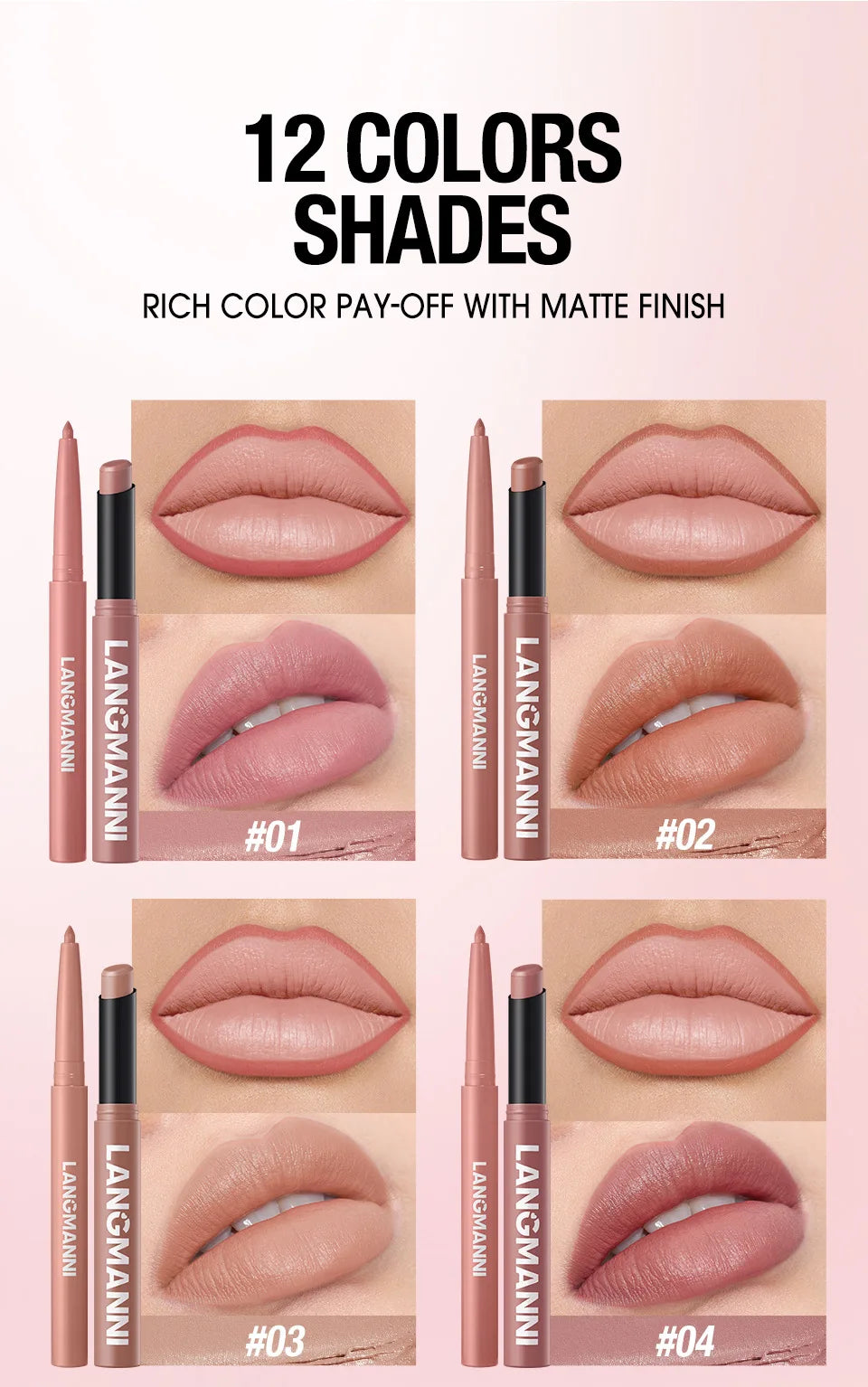 2Pcs/Set Matte Lipstick Lip Liner Pencil Non-Stick Cup Long-Lasting Velvet Red Lipstick Pen Smooth Lipliner Waterproof Makeup