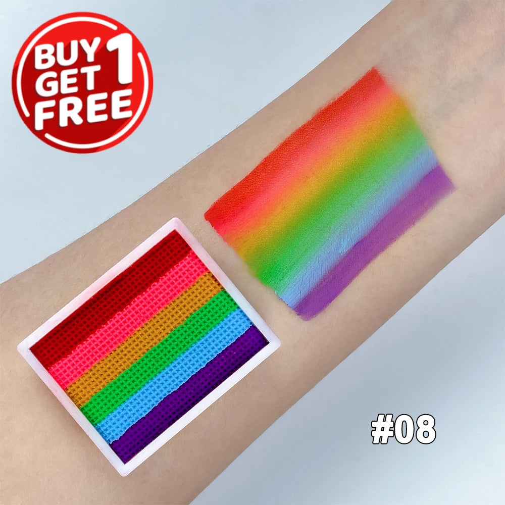 2pcs Rainbow Face & Body Paint,8g Split Cake Non-Toxic Paint Makeup Palette-Vibrant Mixed Colors For Festivals,Butterfly Makeup