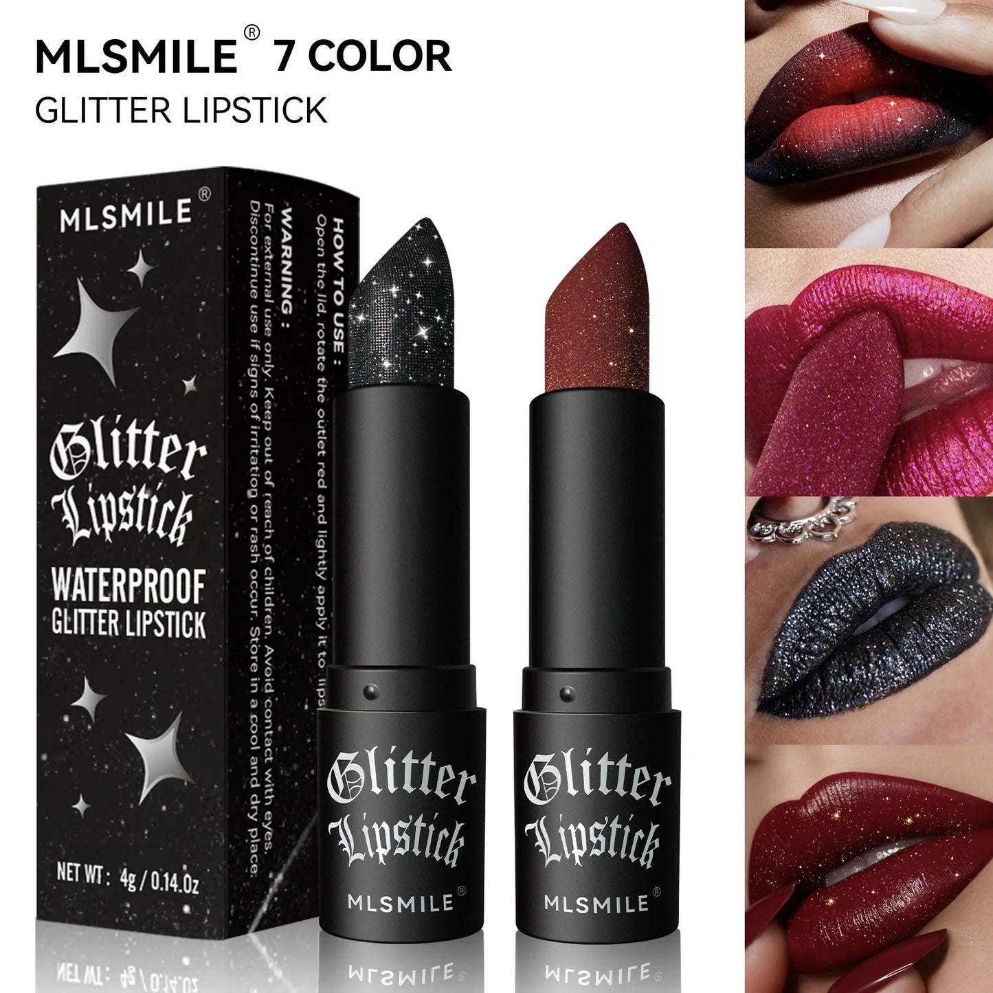 MLSMILE Multi-Color Non-stick Cup Matte Lipstick Lasting Easy Color Black Diamond Lipstick Shimmer Lip Gloss Dark Halloween Look
