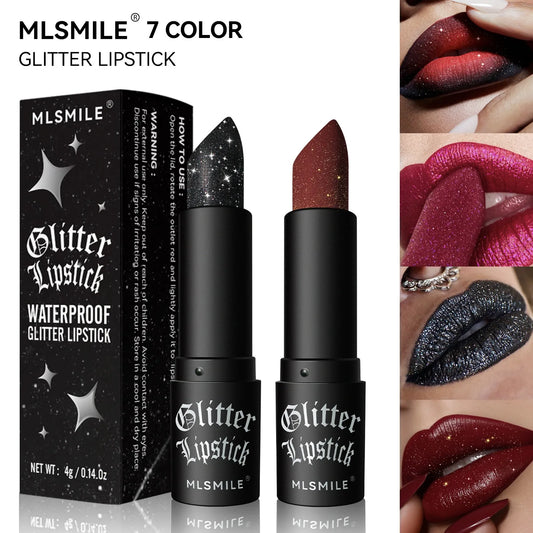 MLSMILE Multi-Color Non-stick Cup Matte Lipstick Lasting Easy Color Black Diamond Lipstick Shimmer Lip Gloss Dark Halloween Look