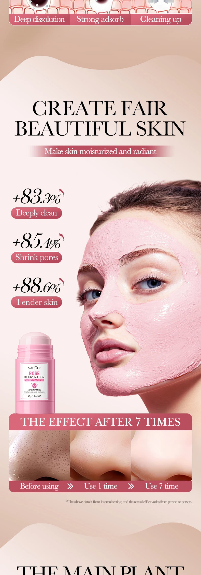 SADOER Rose Face Masks Stick Clay Mask Shrink Pores Deep Blackhead Remover Facial Cleansing Moisturizing