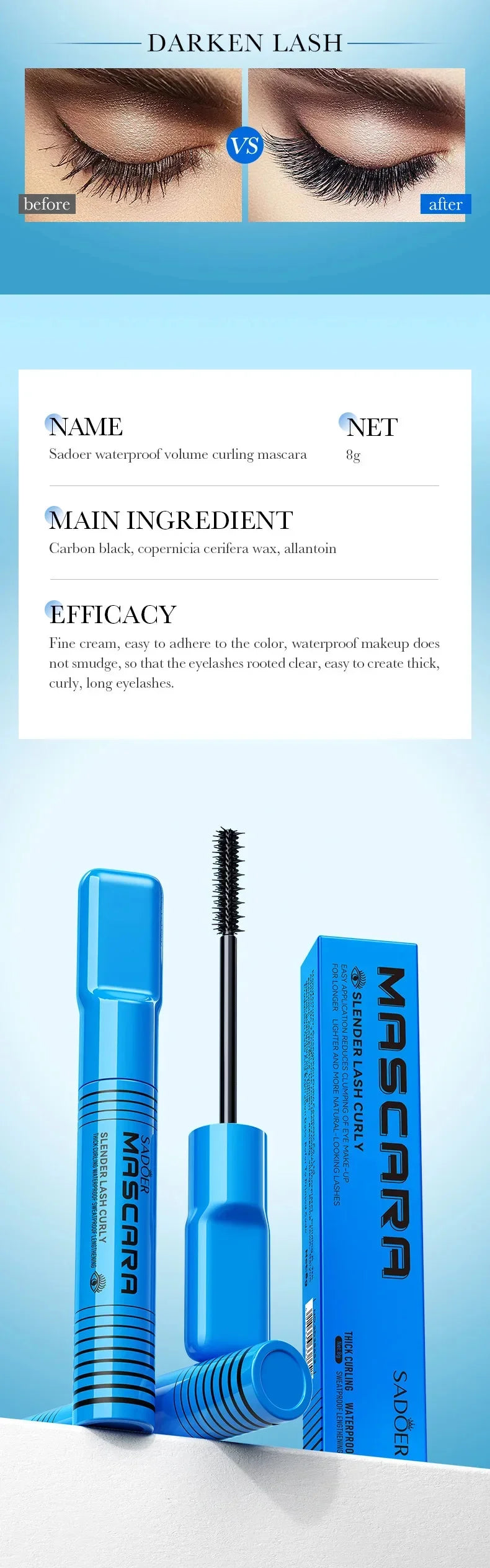 5D Waterproof Mascara Lengthening Eyelashes Women's Make-Up Waterproof Mascara Black Silk Fibre Mascara Korean Cosmetics New