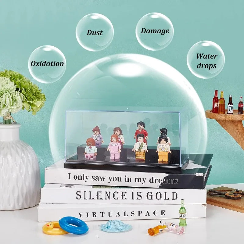 1pc Clear Acrylic Display Case Box Dupstproof Protection Showcase with Black Base Countertop Box Cube Organizer Stand Riser