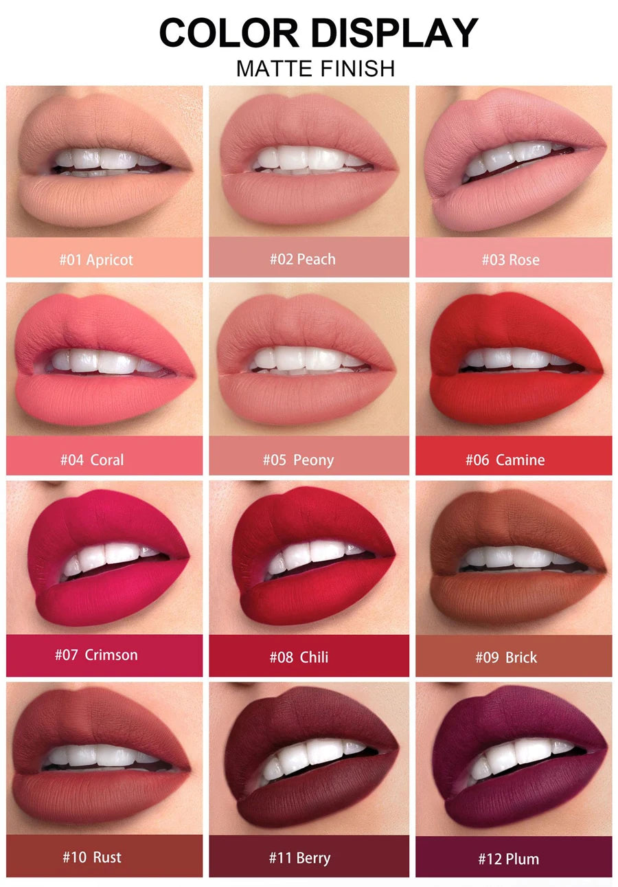 12 Pcs/Set Lipstick Fadeless Non Staining Cup Matte Lipstick Waterproof Pen Lip Rotatable Lipliner With Pencil Sharpener