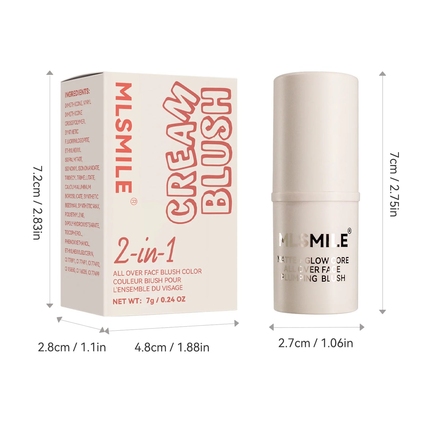 Multi-Tone Creamy Blush Stick Makeup Long-Lasting Waterproof Simple High-End Lip Cheek Tint High Pigment Hydrating Pink Blusher