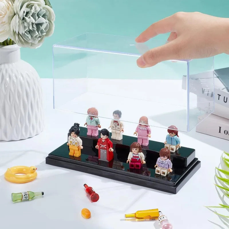 1pc Clear Acrylic Display Case Box Dupstproof Protection Showcase with Black Base Countertop Box Cube Organizer Stand Riser