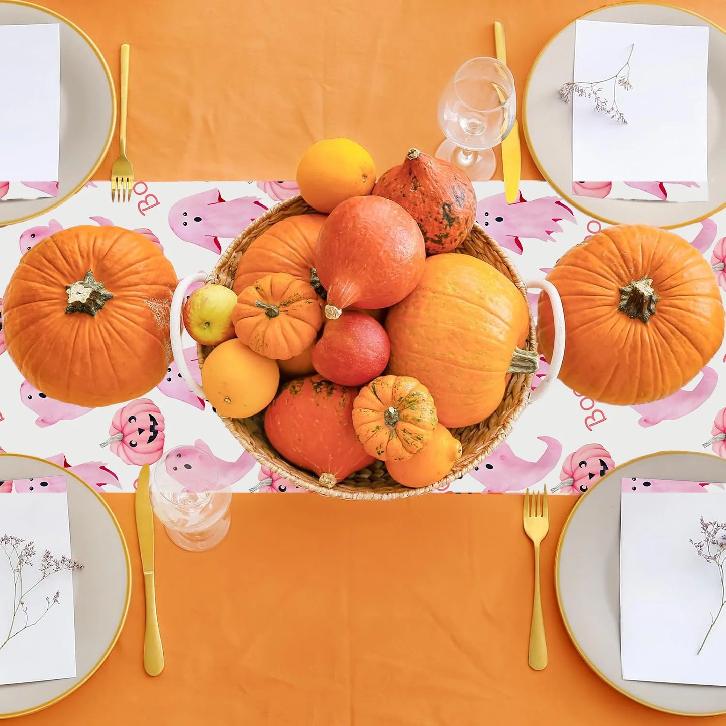 Halloween Pink Tablecloth with Cute Ghosts