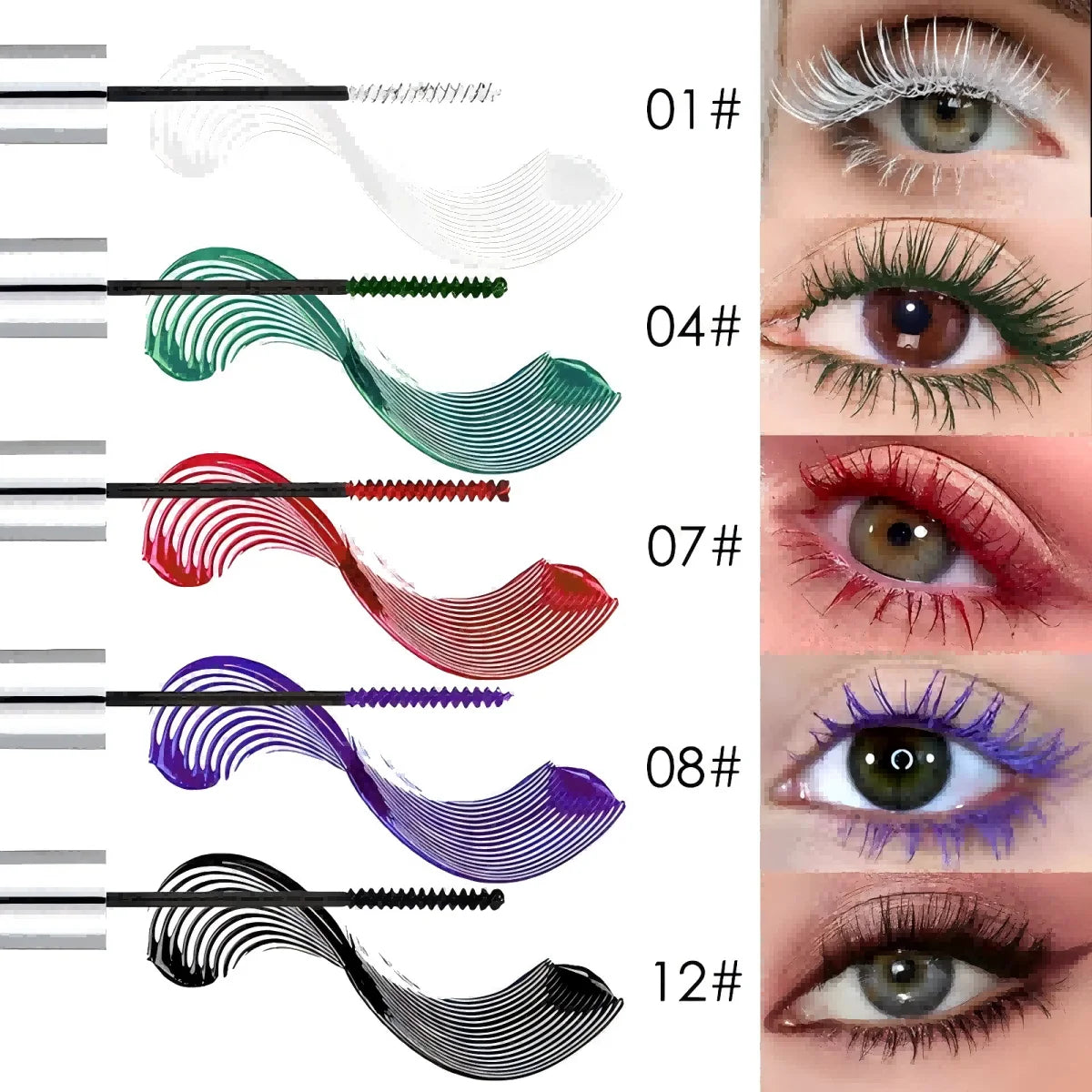 Colored Mascara Eyelashes, Purple Blue Red White Black Colorful Waterproof Mascara Charming Long Lasting Voluminous Mascara Eye