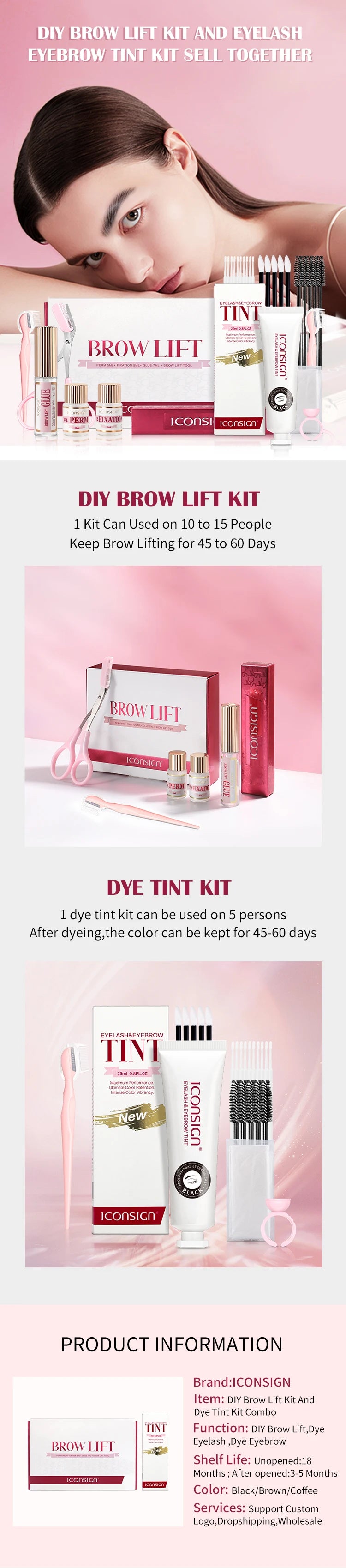 New ICONSIGN Brow Lift Kit and Eyelash Eyebrow Dye Tint Combo Brow Perm Brow Dye Brow Tattoo Cream Eye Makeup Tools Dropshipping