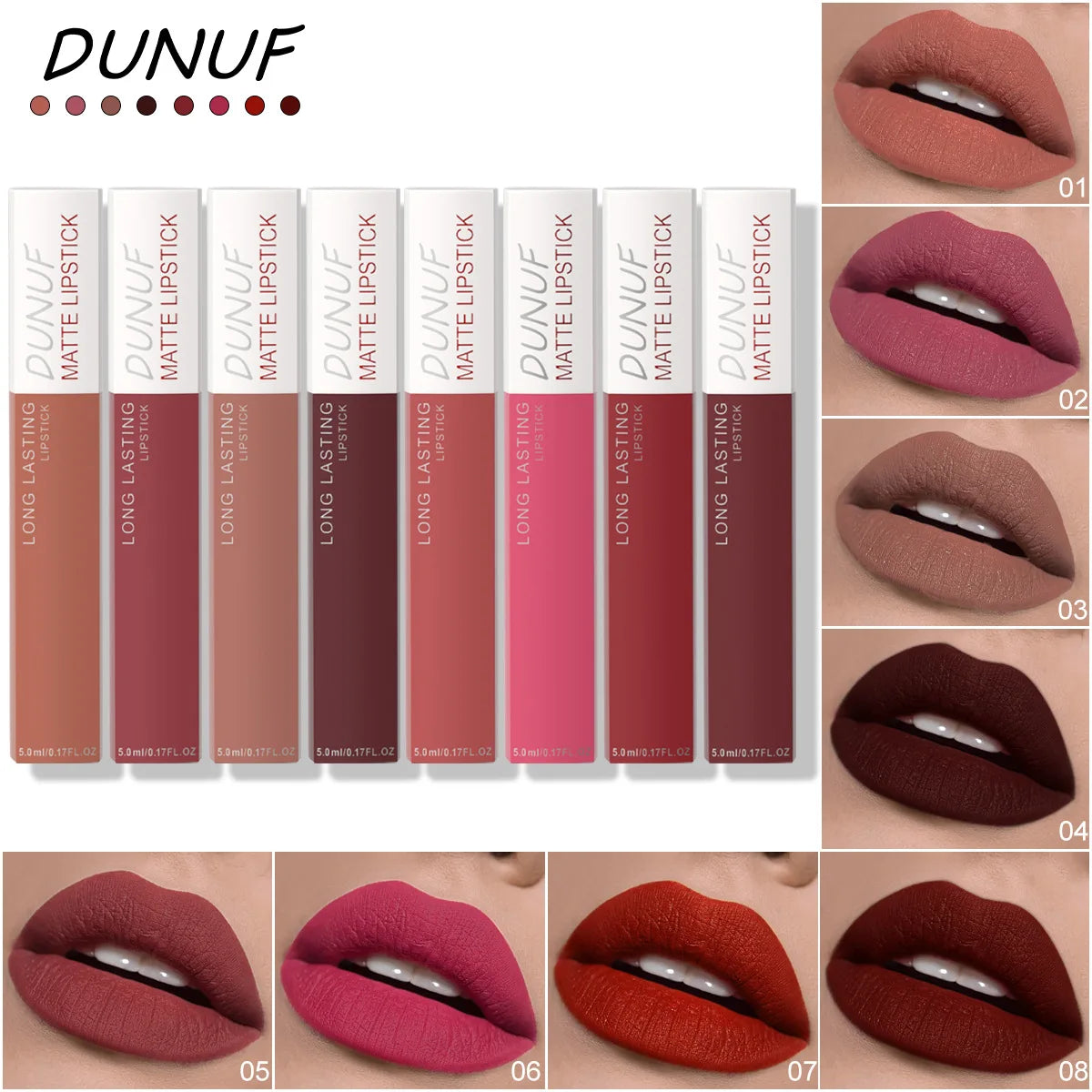 8PCS Long Lasting Matte Lipstick Set Waterproof Non Sticky Lip Glaze Never Fade Non Transfer Lipgloss