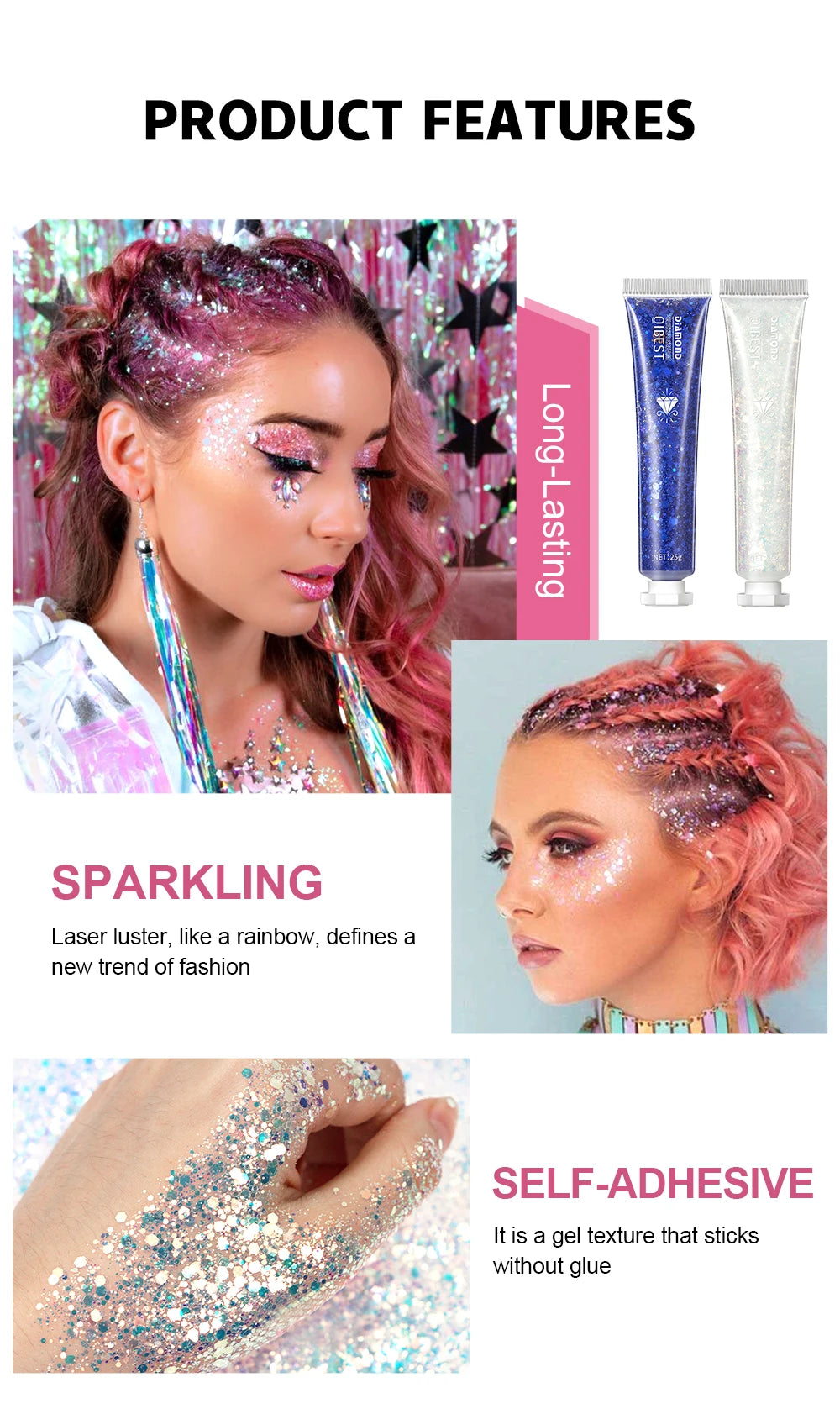 6 Colors Holographic Body Glitter Gel Set Christmas Party Makeup Face Eye Lips Hair Nail Cosmetic Festival Glitter Eyeshadow