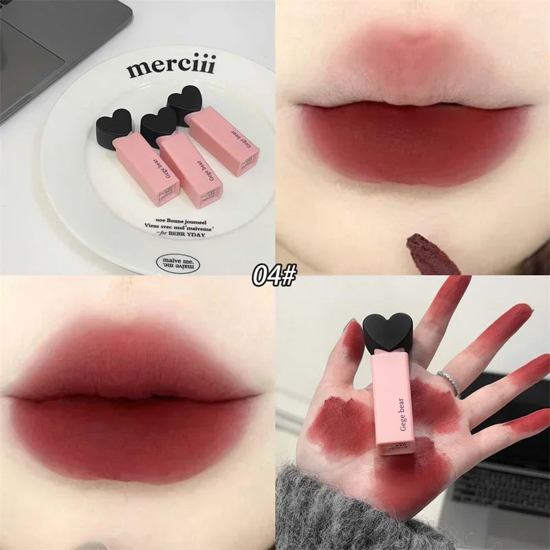 Dream Love Heart Lipstick Velvet Matte Lip Mud Clay Lip Gloss Liquid Lip Tint Cream Pigment Long Lasting Silky Lips Cosmetics