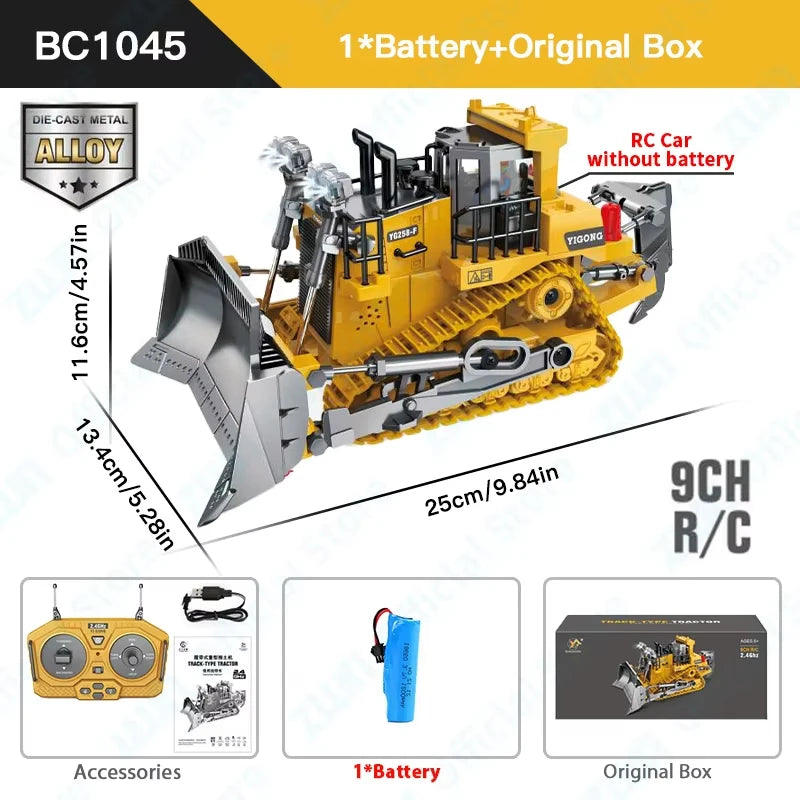 ZWN 2.4G Remote Control Excavator Dump Truck RC Model Car Toy Professional Alloy Plastic Simulation Construction Vehicle for Kid