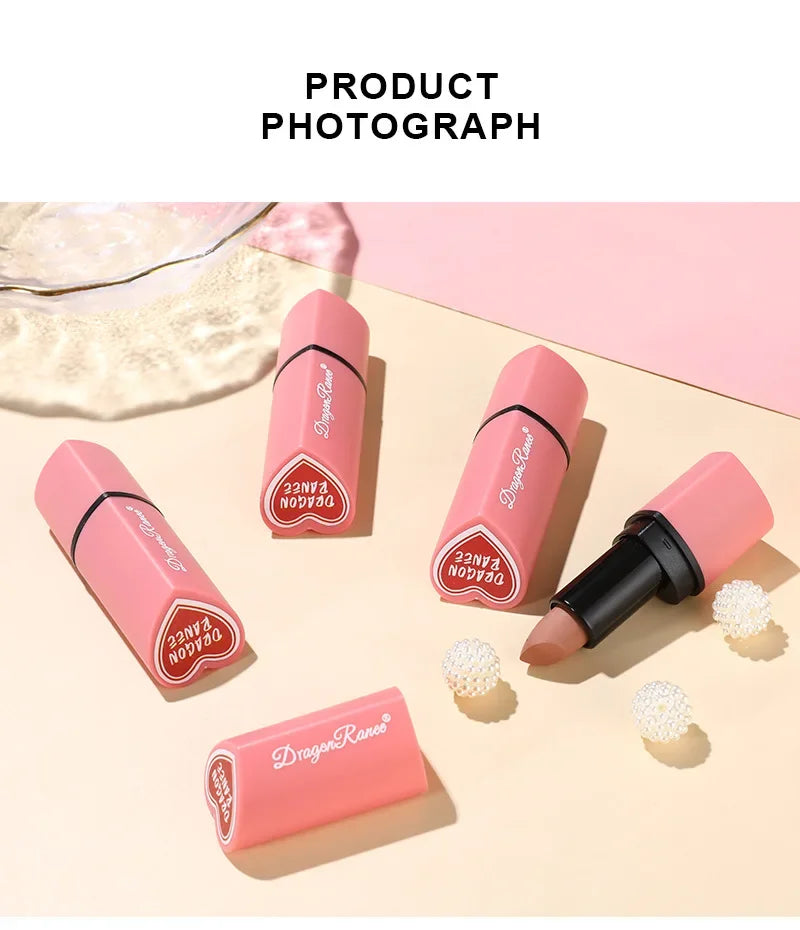 Cute Love Heart Lipstick Velvet Matte Nude Lipstick Pink Red Waterproof Lasting Lipsticks Stain Lip Balm Set Lip Tint Makeup