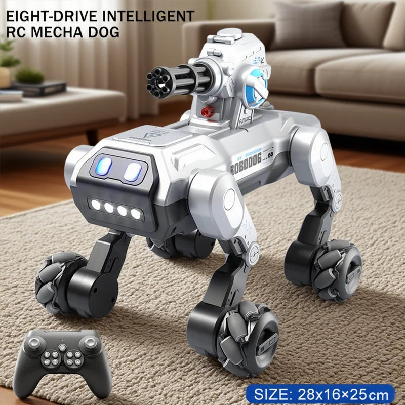 2025 New 2.4G Remote Control Robot Dog with Singing Dancing Follow Mode 360° Rotating launching Cannon Puppy Toys Gifts For Kid