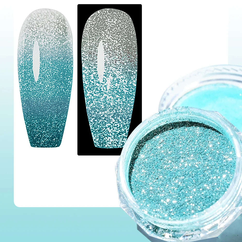 1Box Reflective Thermal Glitter Nail Powder Pink/Blue Temperature Color Change Chrome Pigment Shinning Nail Art Glitter Dust #FT