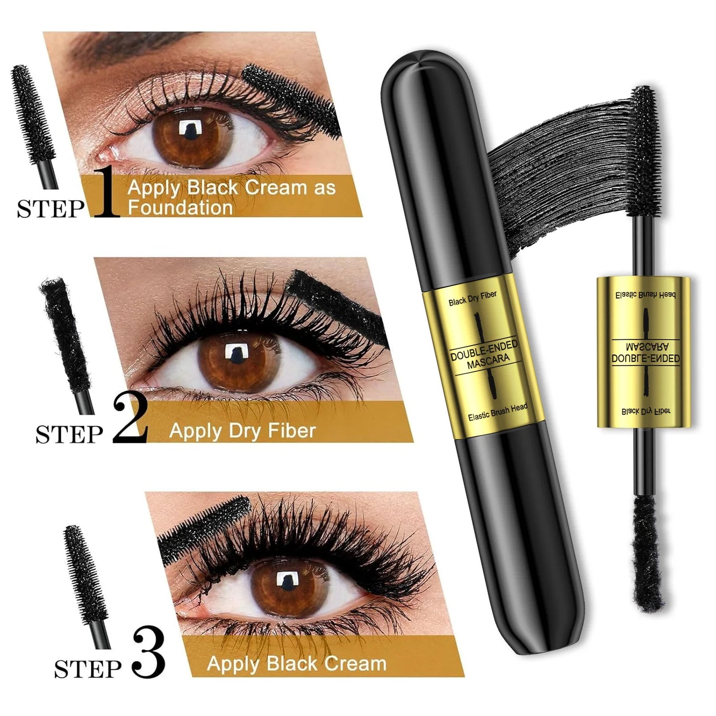 QIC Double In-one Mascara Silk Fiber Mascara Waterproof Mascara Eyelash Extension Black Thick Lengthening Eye Lashes Cosmetics