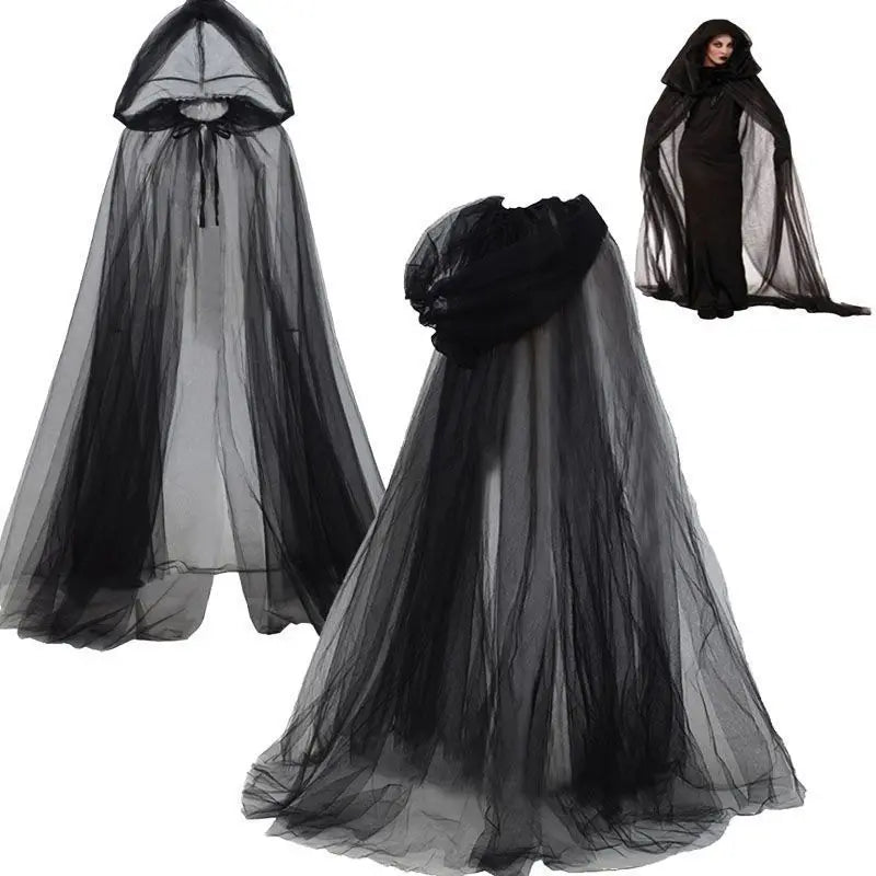 Black Bridal Shawl Witch Vampire Cosplay Cloak Halloween Double Cloak Game Party Costume Props Holiday Dress Up