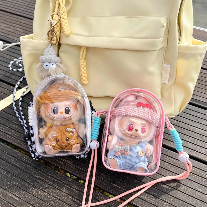 Labubu Transparent Display Bag Protector Case For 15/17cm Labubu V2 Sitting Party Pvc Storage Bag Doll Outfit Accessories