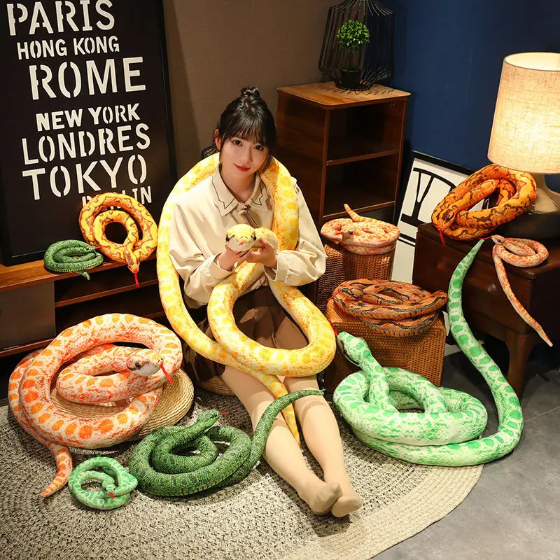 Artificial Python Plush Toy Long Snake Yellow Orange Green Python Plush Toy Decorate The House Holiday Decorations
