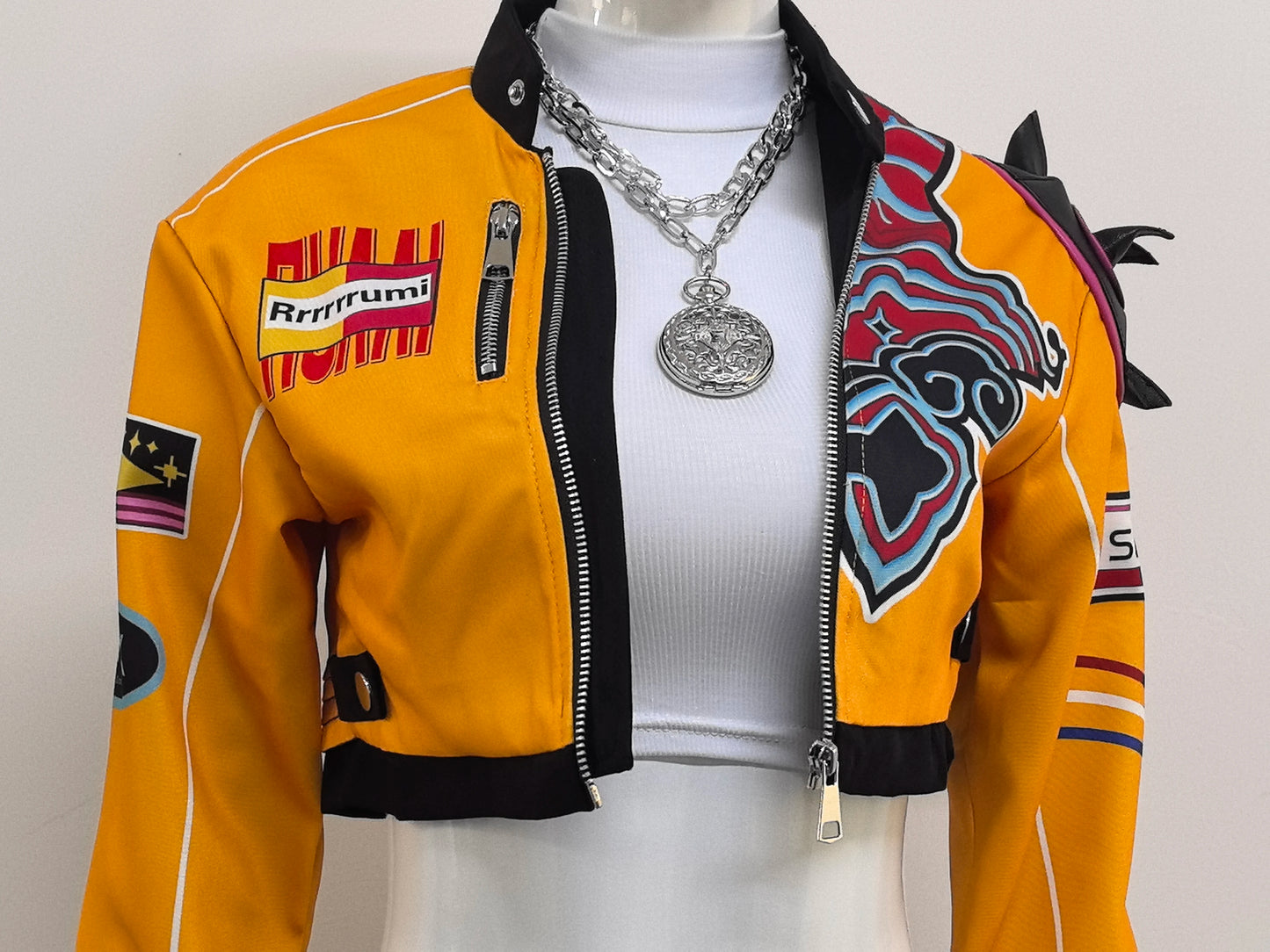 Rumi Cosplay Costume Anime Movie KPop Demon Hunters Yellow Jacket Huntrix Uniform Earrings Shorts Halloween Women Girls