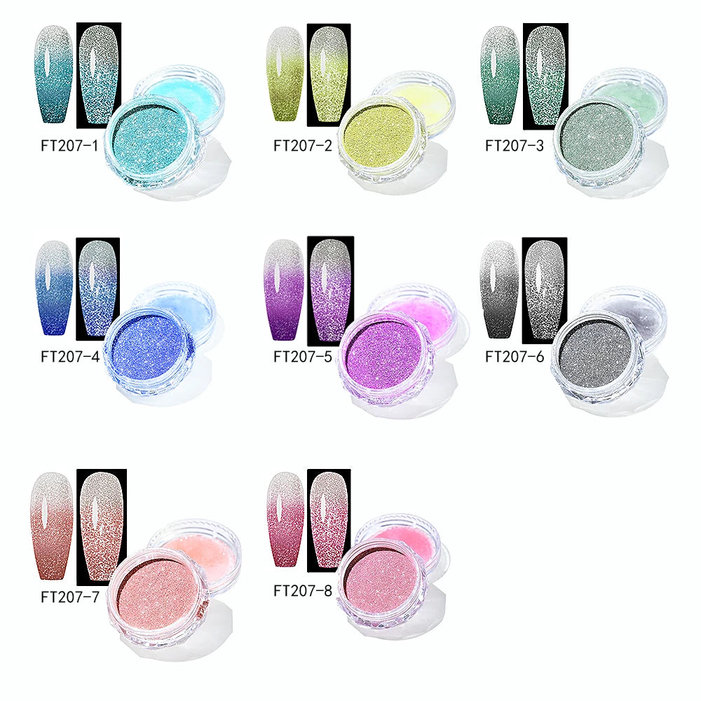 1Box Reflective Thermal Glitter Nail Powder Pink/Blue Temperature Color Change Chrome Pigment Shinning Nail Art Glitter Dust #FT