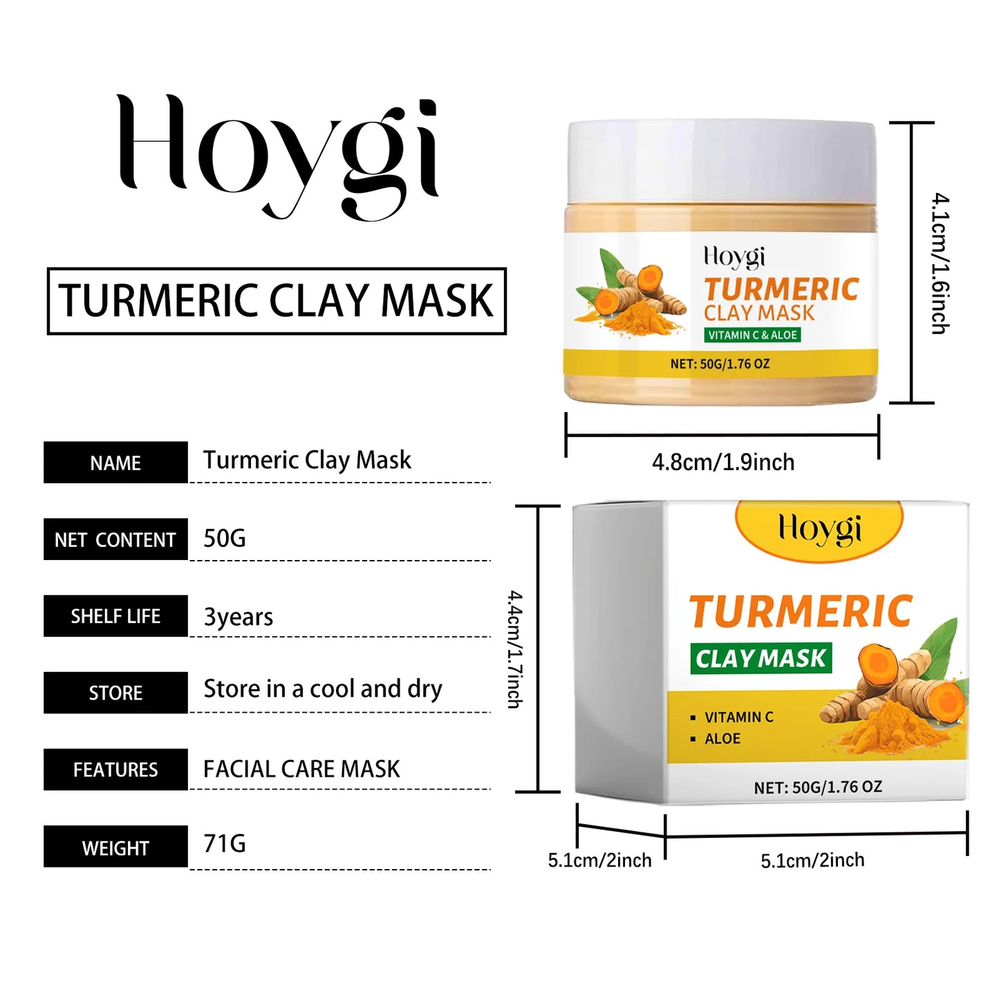 Turmeric Vitamin C Clay Mask Deep Cleansing Dull Skin Brighten Refining Pores Oil Control Dark Spot Remover Face Masks Skincare