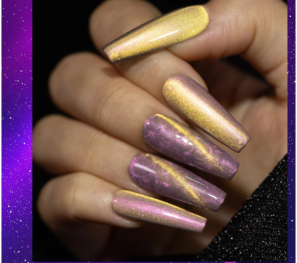 PUENTE 6pcs/set Aurora Shell Thread Cat Magnetic Gel Nail Polish 9D Aurora Glitter Pearl Cat Eye Soak Off UV Nail Art Varnish