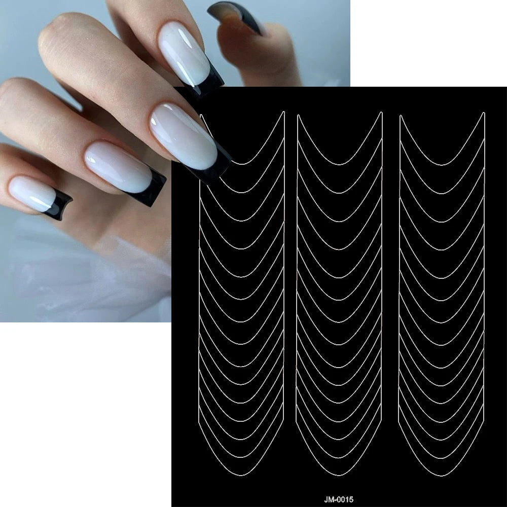3D Airbrush Stencils Nail Stickers for French Tips Self-adhesive Wavy Lines Strips Nail Decals French Tips Guide Tool Nail Decor