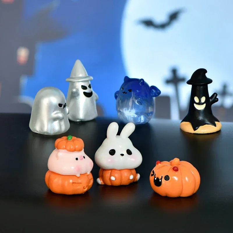 Mini Halloween Figurines Miniature Cute Halloween Ghost Pumpkin Fairy Miniatures Figurines Home Decoration DIY Resin Craft