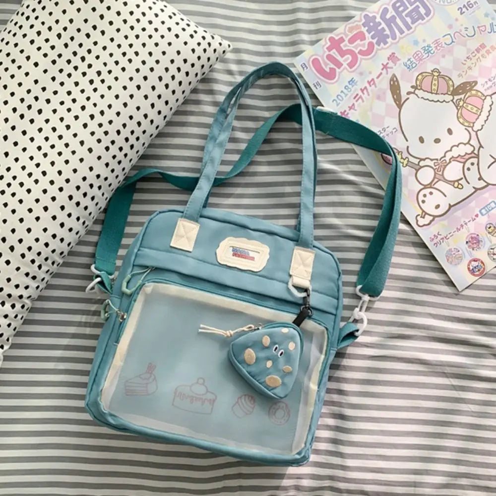 Clear Small Ita Bag Multi-purpose Transparent Pocket Pin Display Bag with Silk Ribbon Japanese Style Pin Display Backpack Girls