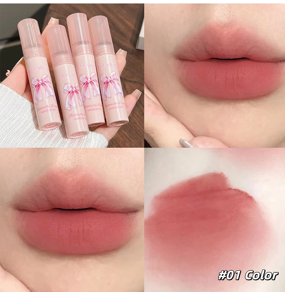 6Pcs/Box Matte Lipstick Set Lips Makeup Velvet Nude Lip Gloss Moisturizing Lip Glaze Face Blush Palette Makeup Set Necklace Gift