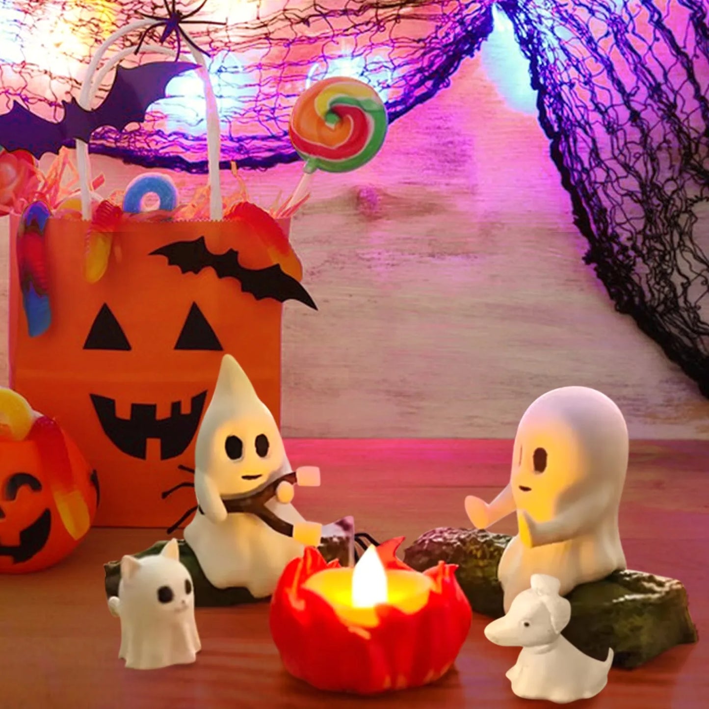 Halloween Ghost Bonfire Party Gathering Spooky Decor Cute Figurine Display Haunted Scene Adventures Halloween Decorations