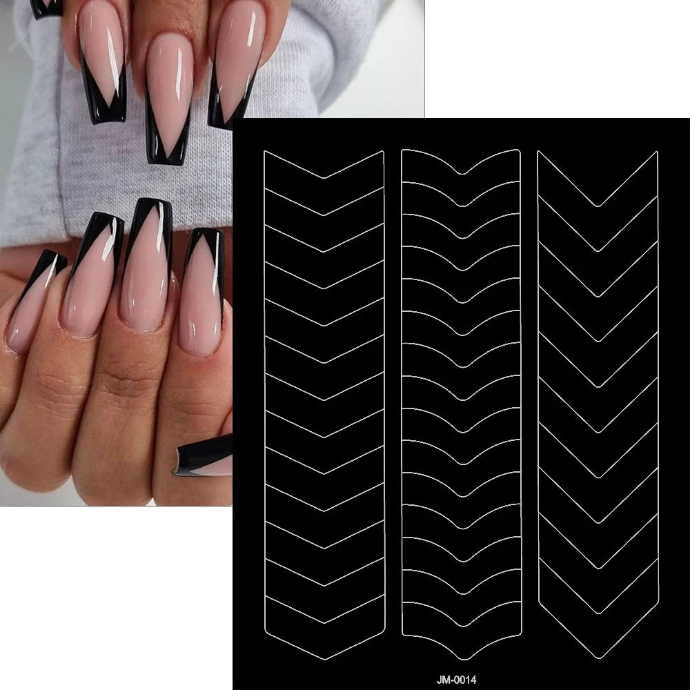 3D Airbrush Stencils Nail Stickers for French Tips Self-adhesive Wavy Lines Strips Nail Decals French Tips Guide Tool Nail Decor