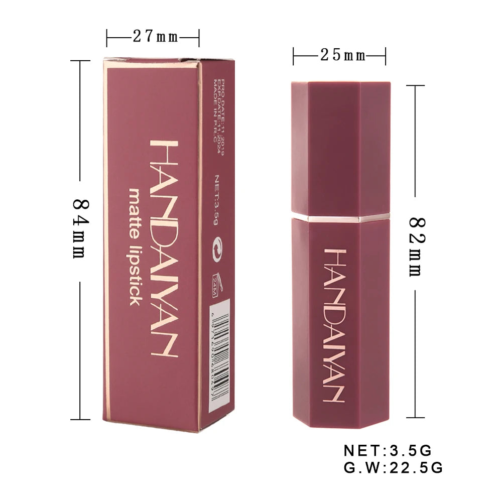 Moisturizing Matte Lipstick 6 Shades Long Lasting Non Transfer Nude Lip Gloss HANDAIYAN Cosmetics For Ladies
