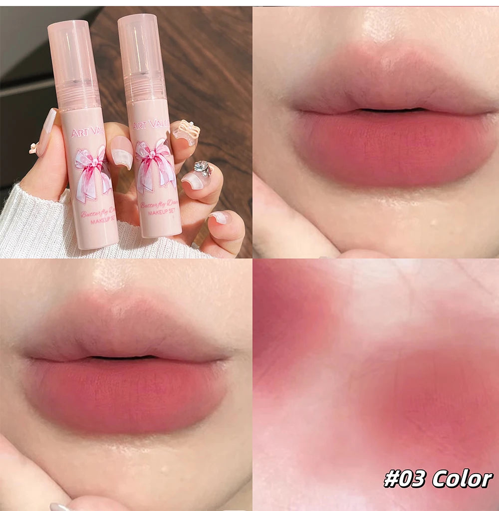 6Pcs/Box Matte Lipstick Set Lips Makeup Velvet Nude Lip Gloss Moisturizing Lip Glaze Face Blush Palette Makeup Set Necklace Gift