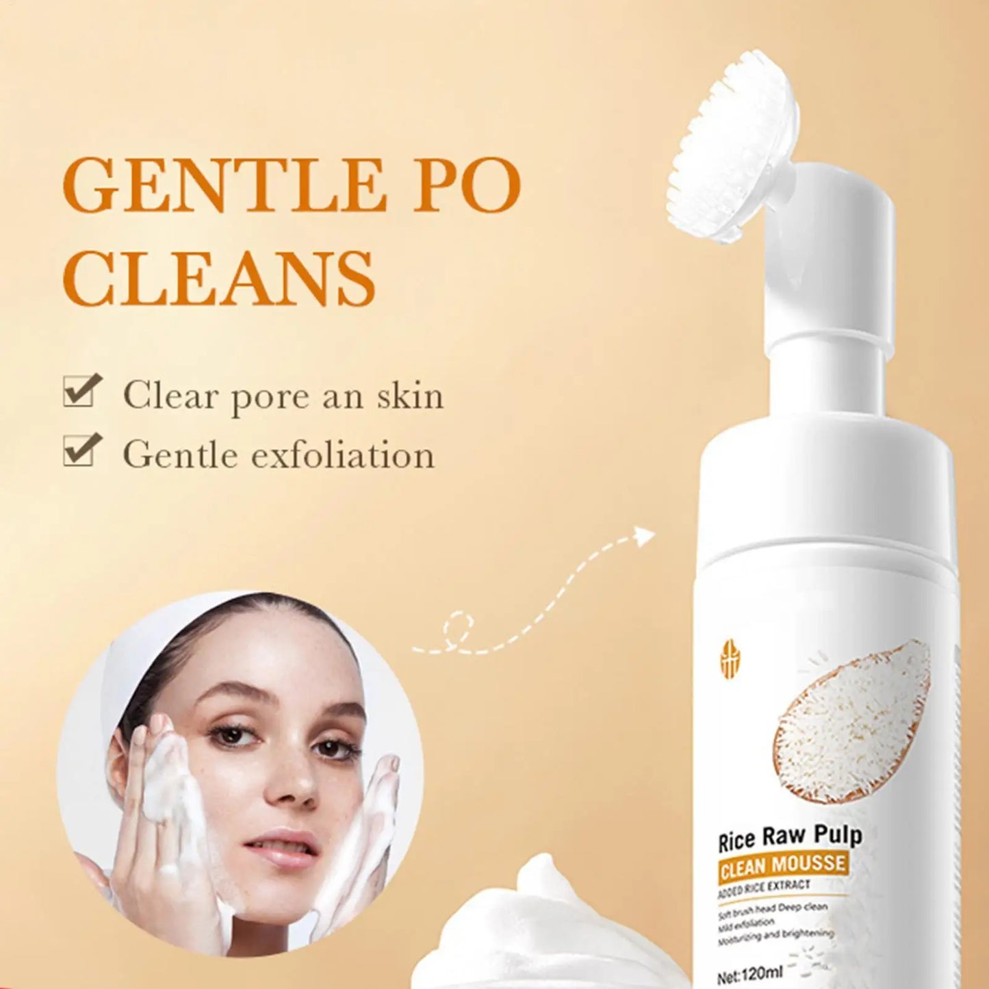 Rice Water Face Cleanser Rice Raw Pulp Foaming Facial Cleanser 120ml Soothing Facial Cleanser With Brush Head Clear Face Wash