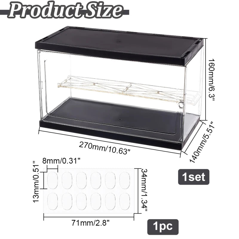 1pc Clear Acrylic Display Case Box Dupstproof Protection Showcase with Black Base Countertop Box Cube Organizer Stand Riser