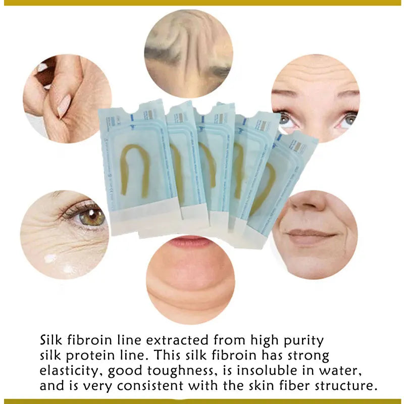 5Bags/60Pcs Absorbable Anti-wrinkle Face Filler Women Beauty Care Skin Collagen Based Protein Thread Gold Protein Line Skin Care