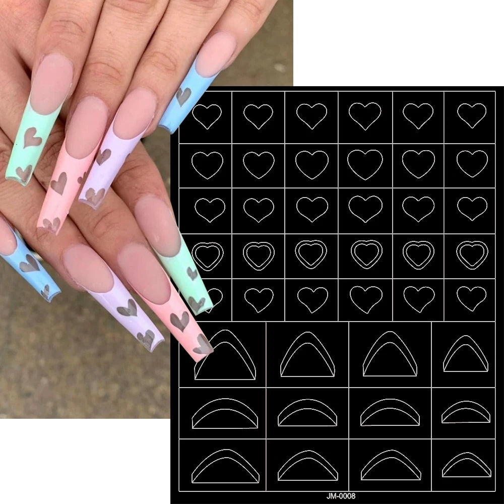 3D Airbrush Stencils Nail Stickers for French Tips Self-adhesive Wavy Lines Strips Nail Decals French Tips Guide Tool Nail Decor